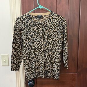 Talbots Leopard Print Wool Cardigan - Black and Tan